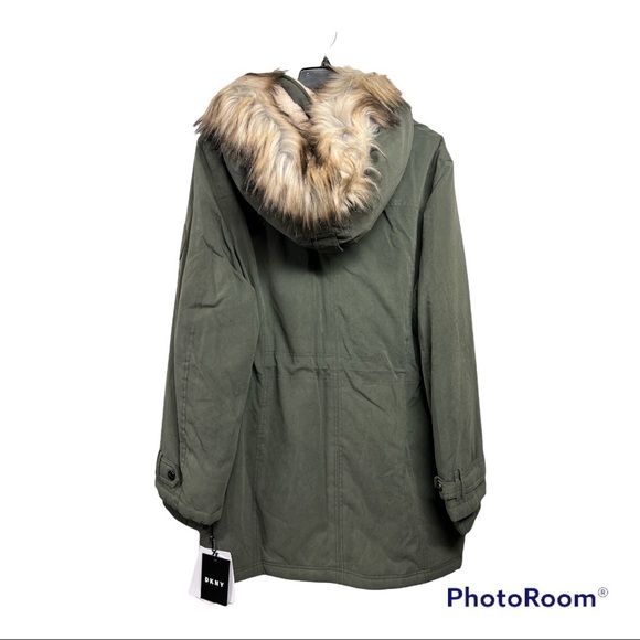 NWT,DKNY Faux-Fur-Trim Hooded Anorak, - Picture 7 of 16